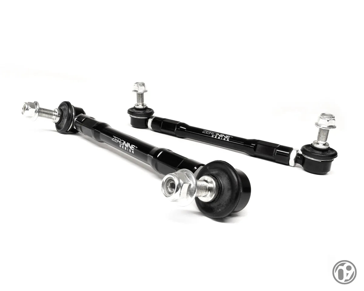 09Design adjustable drop links for Fiesta ST Mk8 three-quarter view showing ball joints